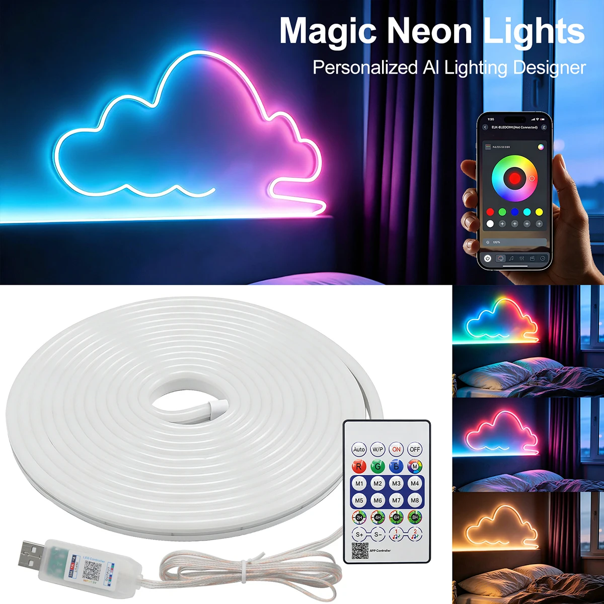 DC 5V USB Bluetooth 24key WS2812B Addressable RGBIC Led Neon Pixel Light Strip IP67 Waterproof Flex Tube TV Backlight Room Decor