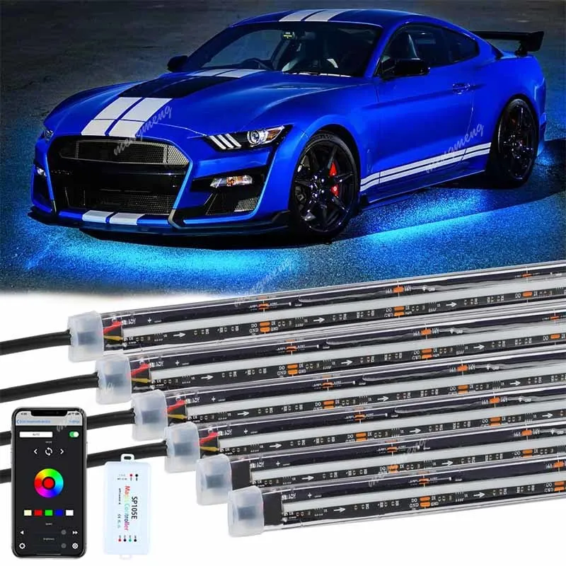 COB Underglow IP68 Waterproof Dream Color RGBIC LED Car Under Glow APP Control 6 Pcs Chasing Underbody Light Kit for Cars