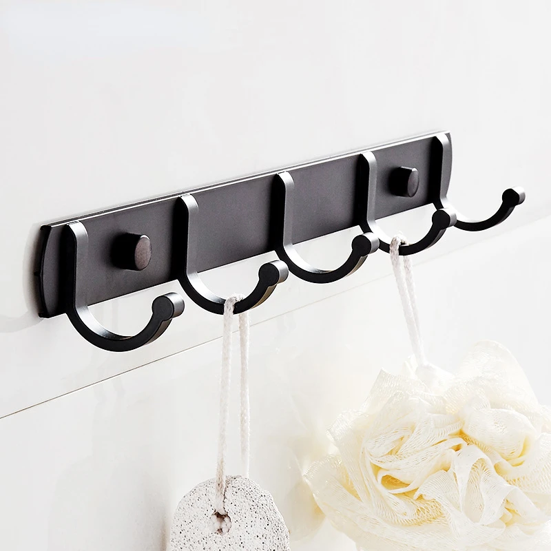 Space Aluminum Black Hook Bathroom Towel Hook Living Room Door Back Clothes Hook Simple Black Storage Hook To Save Space