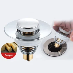 Universal Stainless Steel Basin Pop-Up Bounce Core Bathtub Stopper Sink Drain Basin Drain Filter Hair Catcher