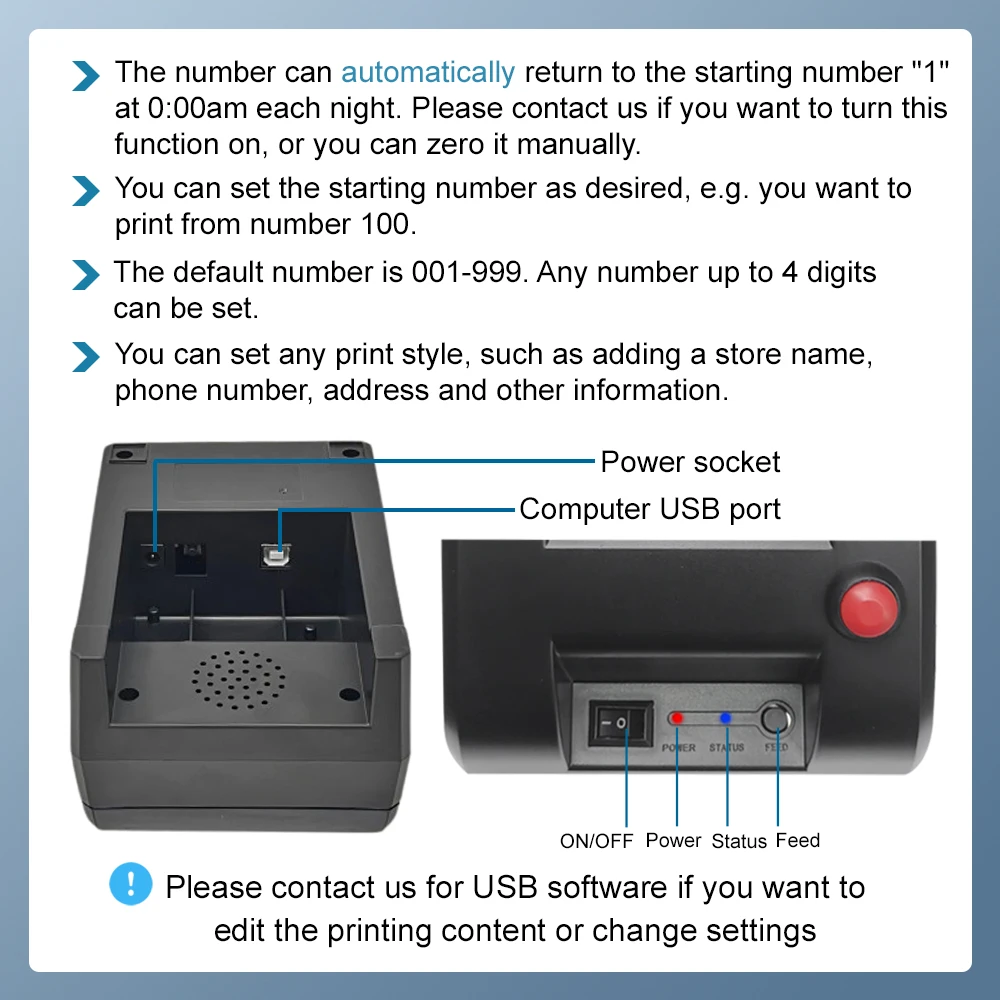 Queue Calling Number System Wireless Customer Service Ticketing System 3-Digit Screen with Thermal Printer for Food Restaurant