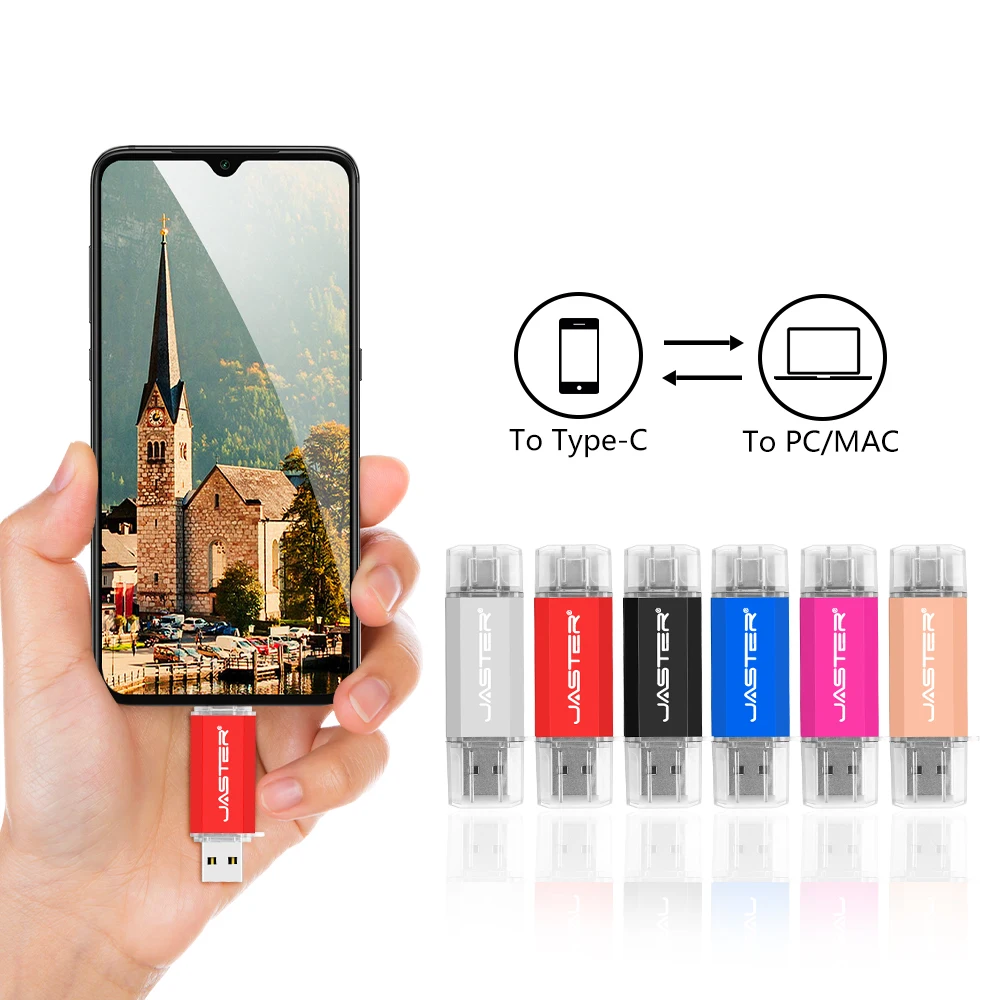 Jaster High Speed Usb 2.0 Flash Drives 64Gb TYPE-C Pen Drive Voor Android Smart Phone 2ni1 Memory Stick Blue Waterproof U Disk