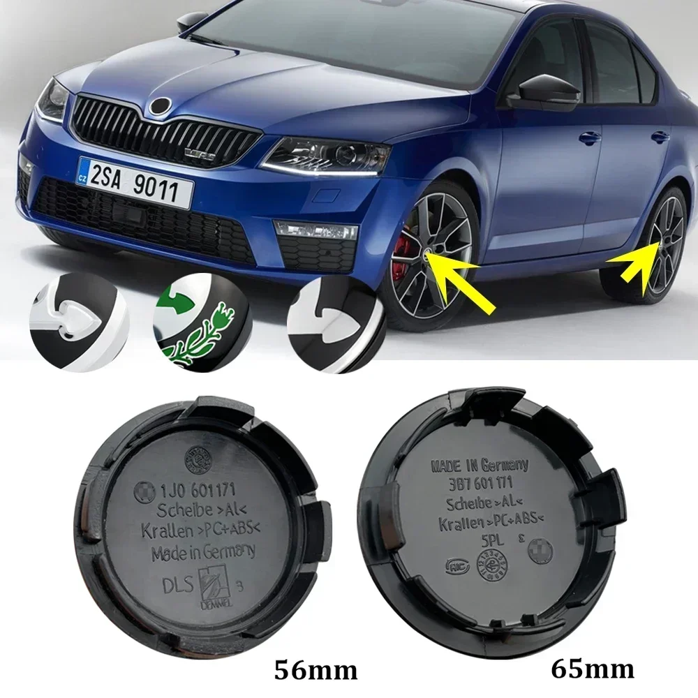 4Pcs 56mm Car Wheel Center Hub Caps Badge Rim Cover Emblem For Skoda Octavia 2 3 Fabia Rapid Superb Kodiaq Karoq Kamiq Yeti