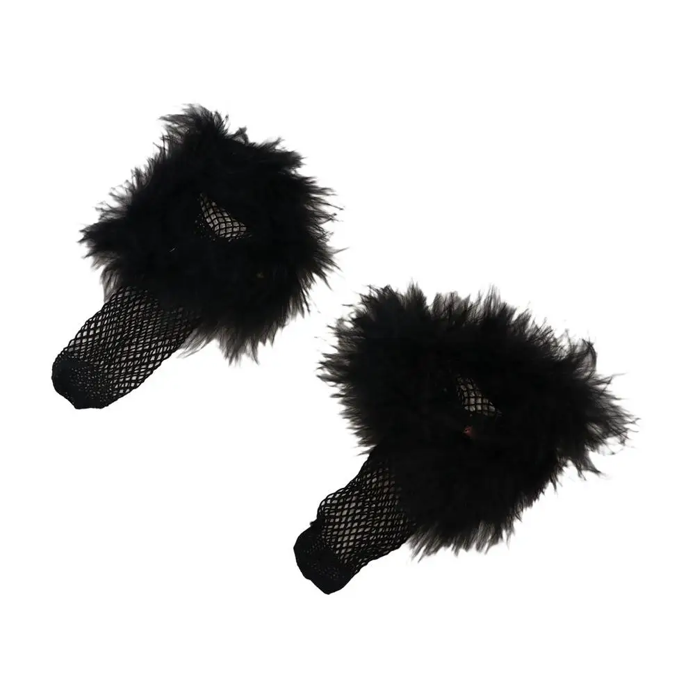 Fashion Mesh Feather Fishnet Stockings Bright Color Ruffle Hollow Out Socks Hosiery Furry Socks Women Y2K Masquerade