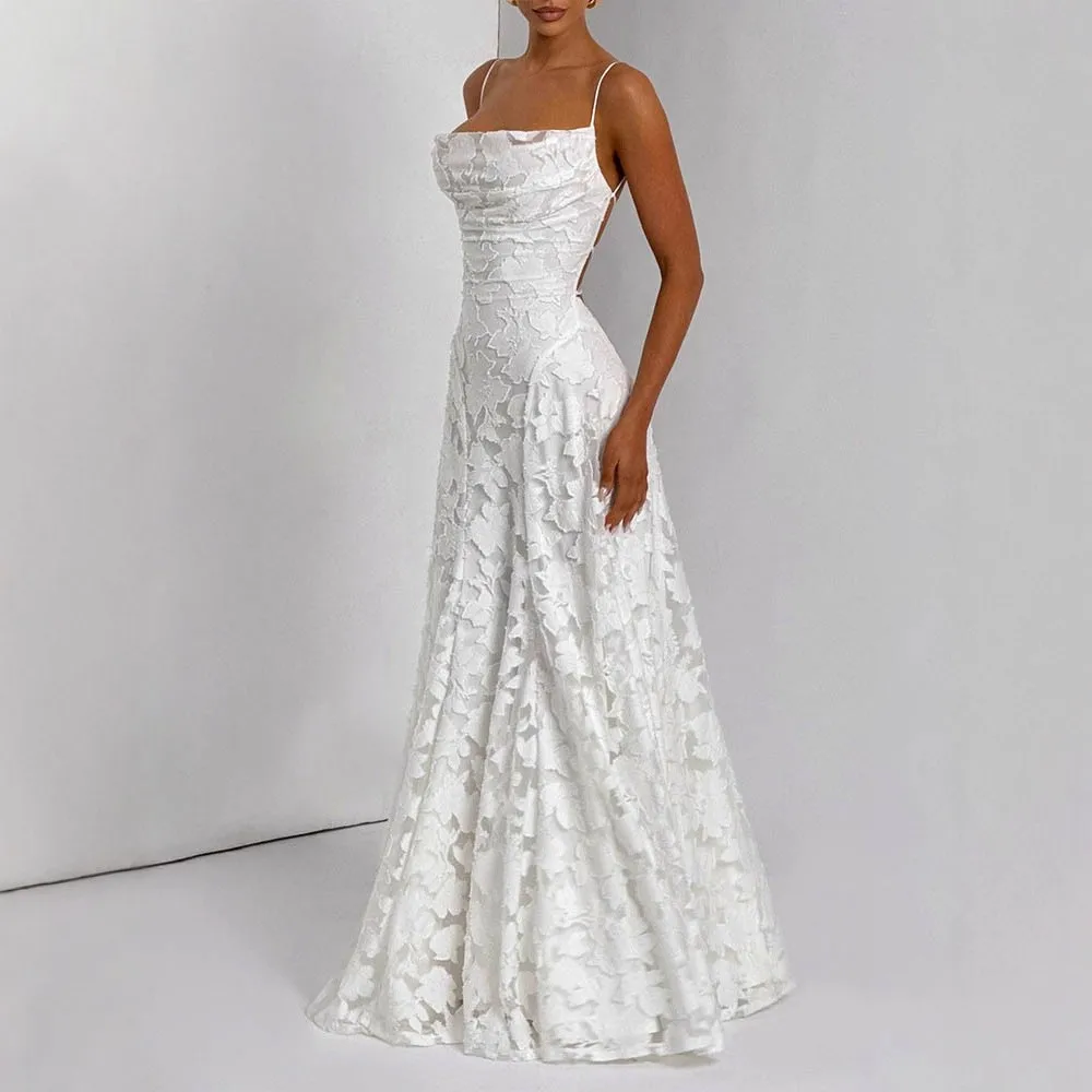 Dubai Women's Long Strapless A-Line Maxi Dress Off-Shoulder Lace Floor-Length Slip Wine Red White Lace