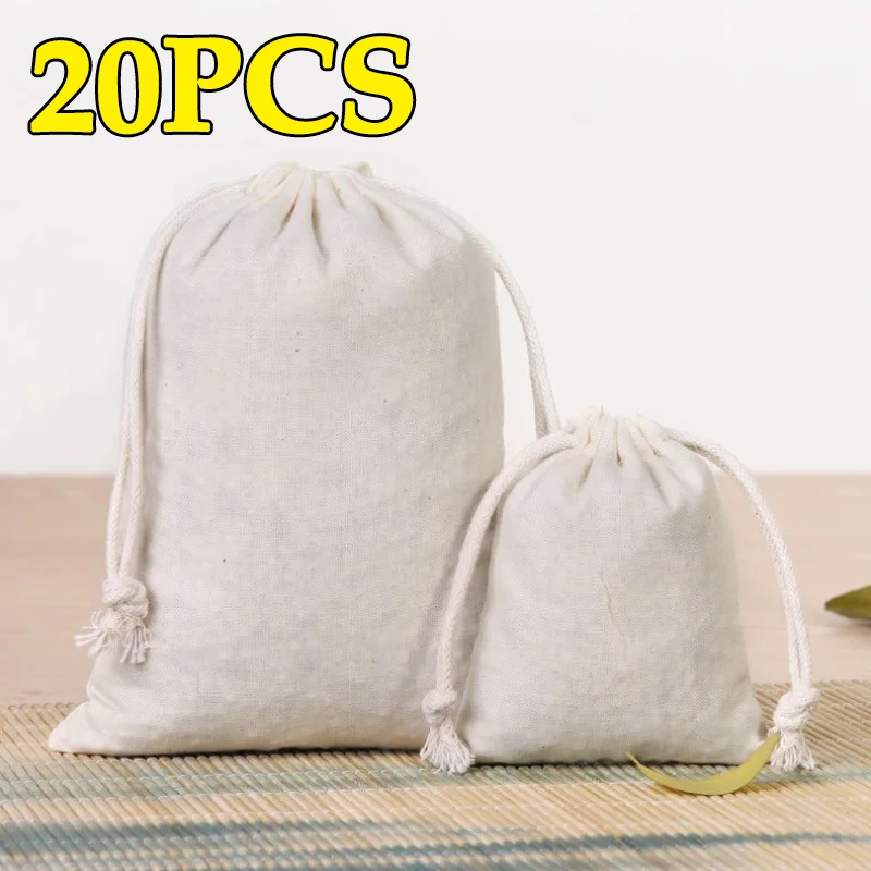 Natural Cotton Drawstring Storage Bags Christms Wedding Gift DIY Plain Pouch Reusable Home Organize Dustbag