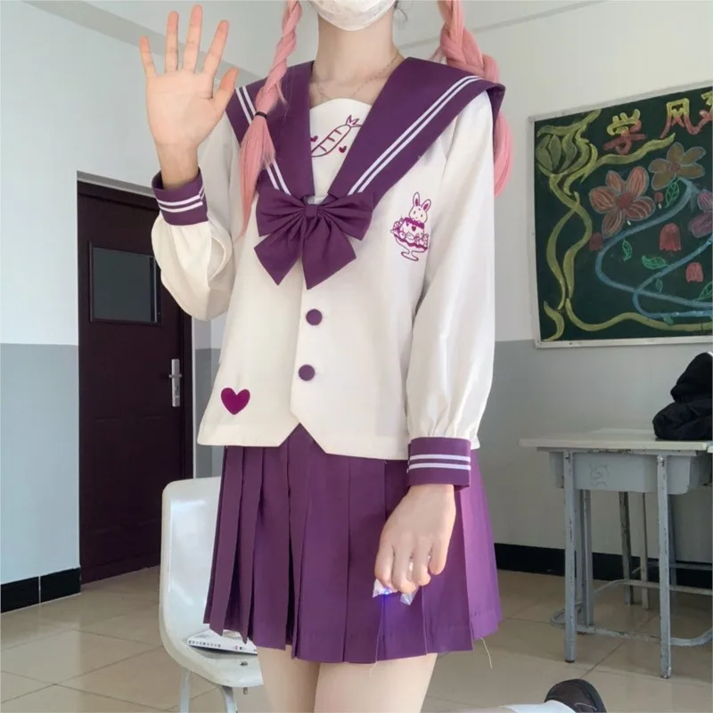 JK School Uniform for Girls Sweet and Cute Sailor Suit Pink Long Sleeve top Pleated Skirt set High-quality Anime COS Costume