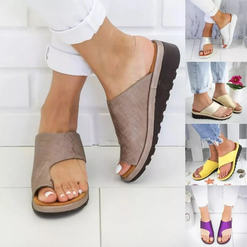 

Женские тапочки, ортопедические сандалии с корректором бурсита, пляжная обувь без шнуровки на платформе, уличные шлепанцы, тапочки больших размеров на мягкой подошве