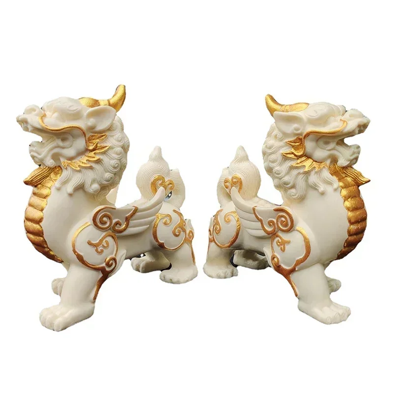 

Chinese mascot Kirin Statue Resin Art Sculpture Mythical lucky animals Home Living Room, Room Office Decorations A pair