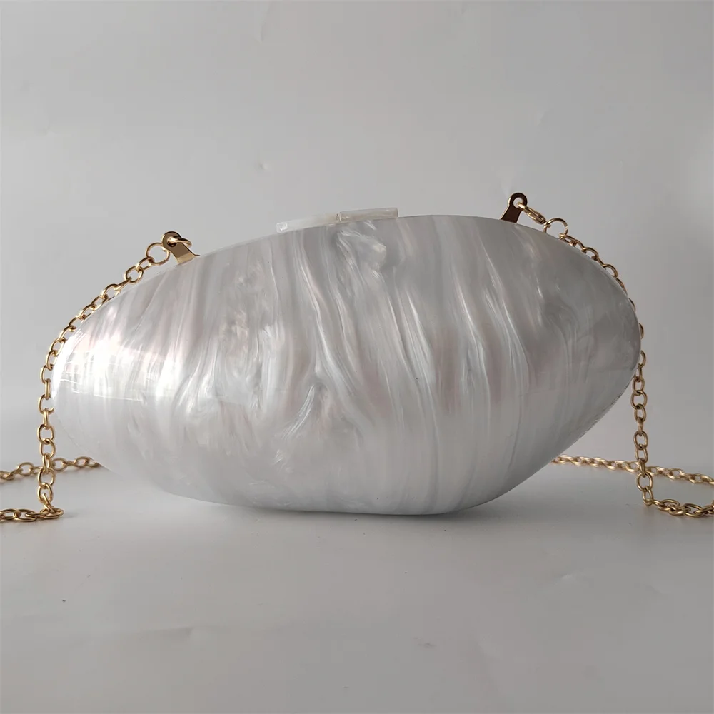 Pearlescent White Nude Acrylic Box Clutches Mini Women\'s Wallet Shell  Irregular Shape Evening Party Travel Gilr Handbags Purse