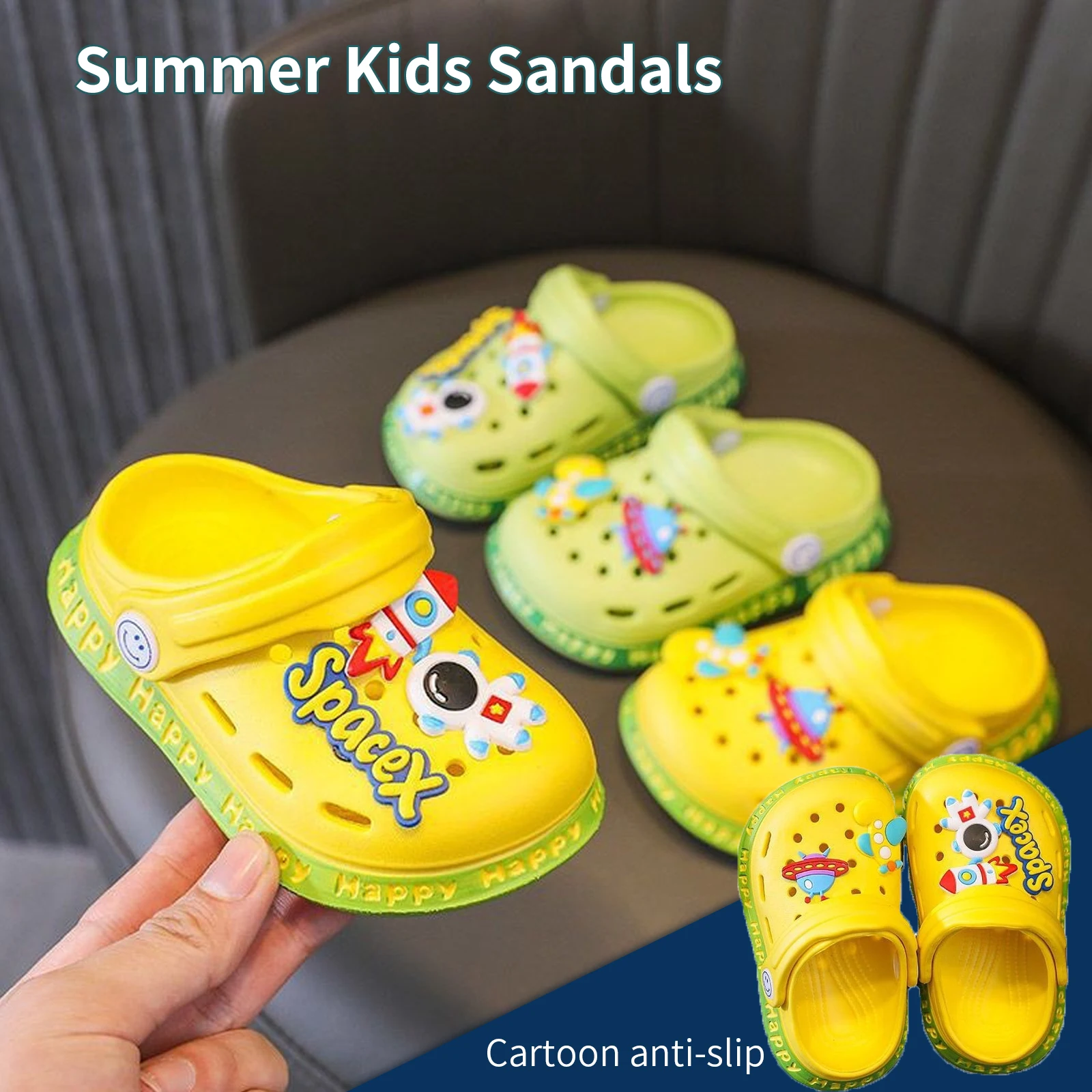 

Kids Sandals Hole Children's Shoes Slippers Soft Cartoon Anti-Skid DIY Design Hole Baby Shoes Sandy Beach For Boys Girls