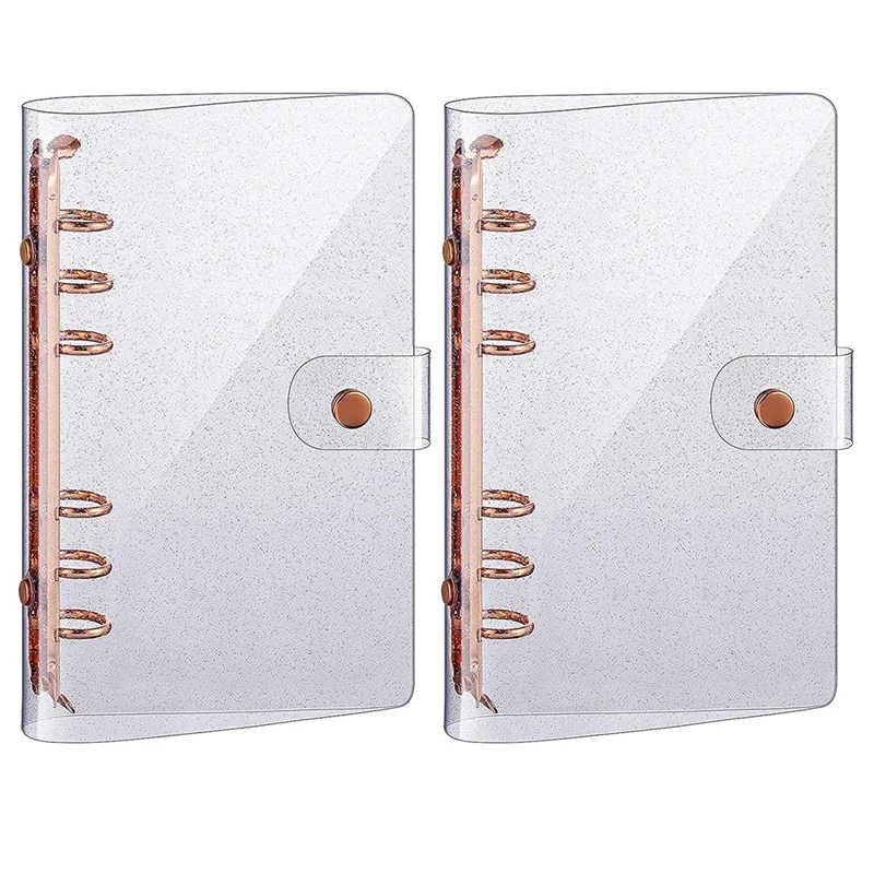 Cubierta de carpeta de 6 anillos de PVC A6, cubierta de cuaderno suave de oro rosa, carcasa de cuaderno de PVC transparente, cubierta de hoja suelta de 6 agujeros, 2 piezas