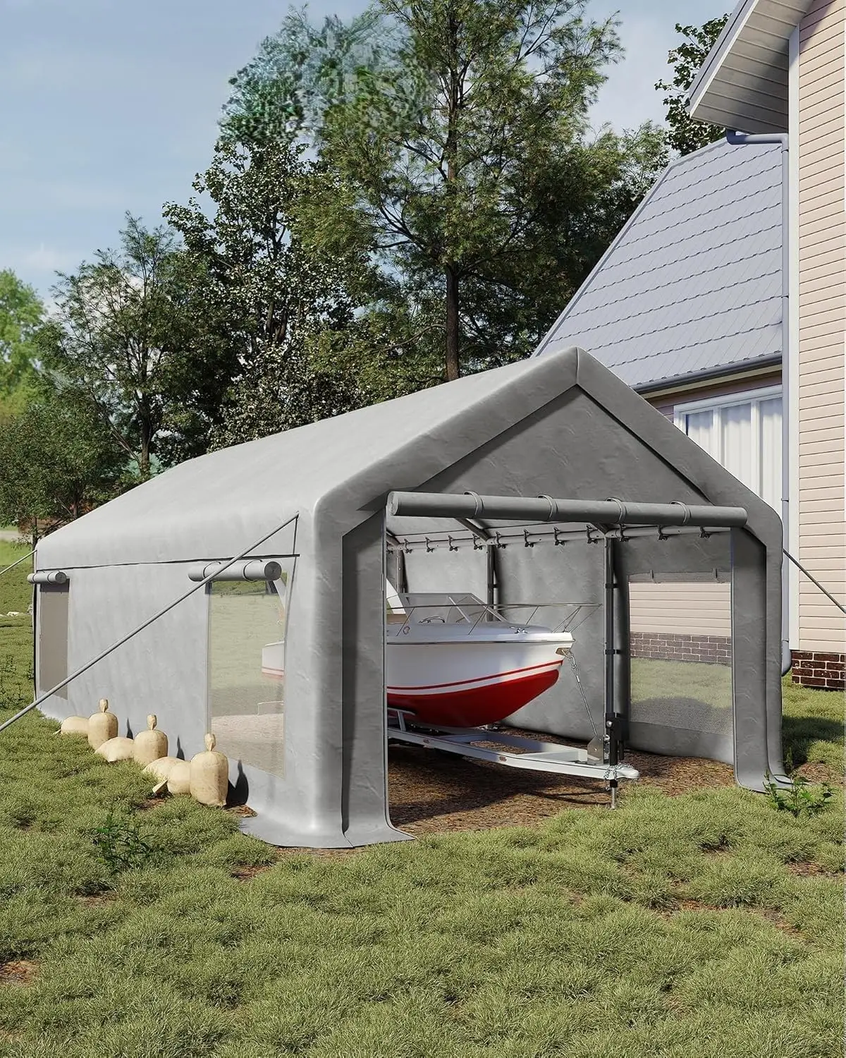 10X20 FT Heavy Duty Carport Tent with Roll-Up Windows, Removable Sidewalls & Doors, Portable Shelter for Car & Truck, Customized