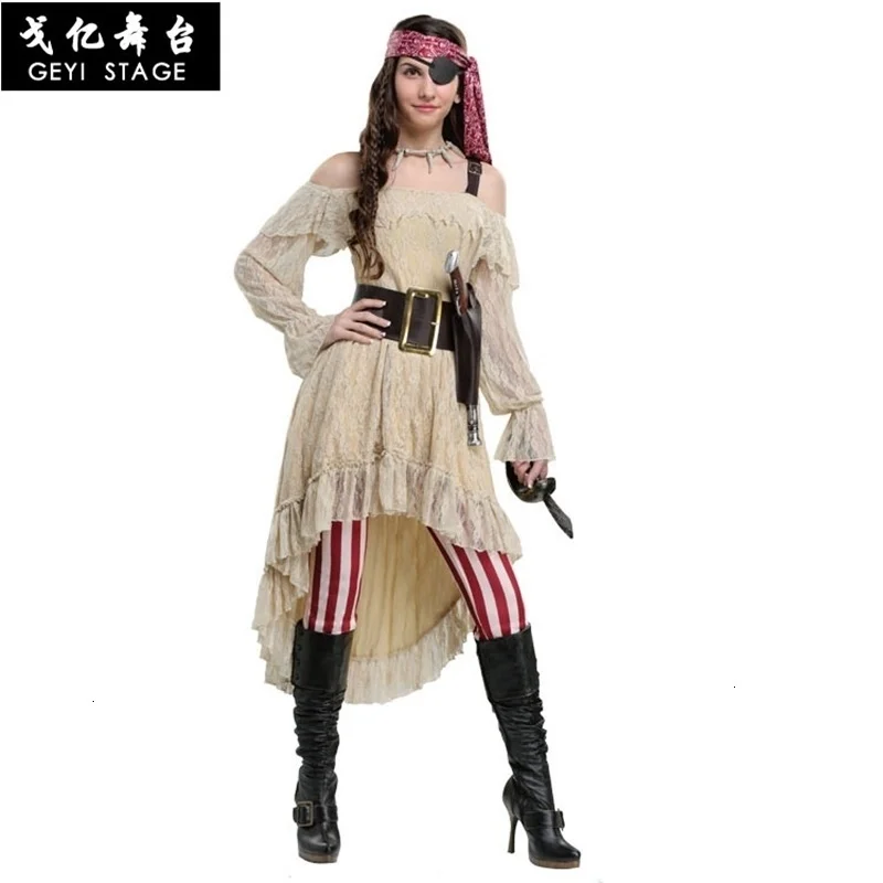 New adult of a pirate eye captain deluxe lady of the sea proper dress cosplay halloween costume dressed as a carnival dress