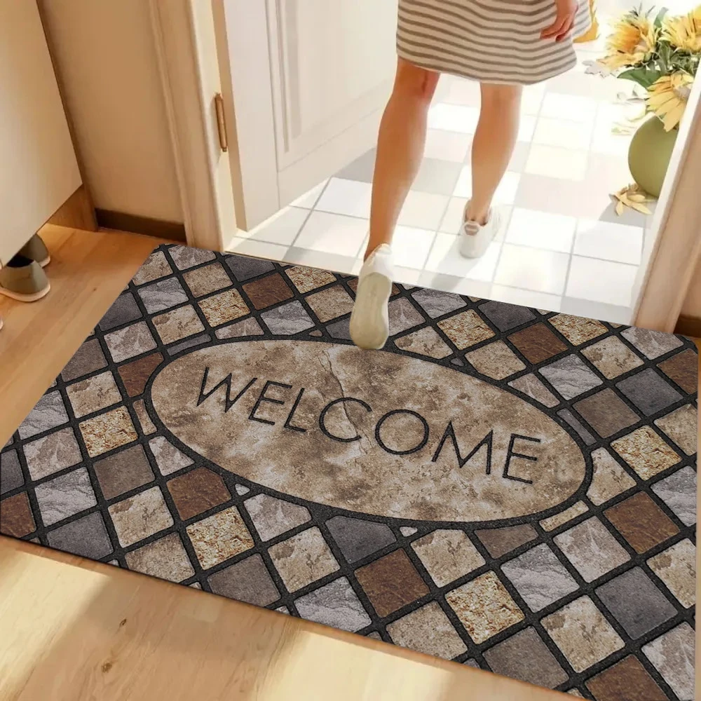 Elegant Welcome Carpet Mat Rug Warm Inviting Home Decoration with Brown Gold Tone for Entryway Living Room Door Mat Welcome Mat