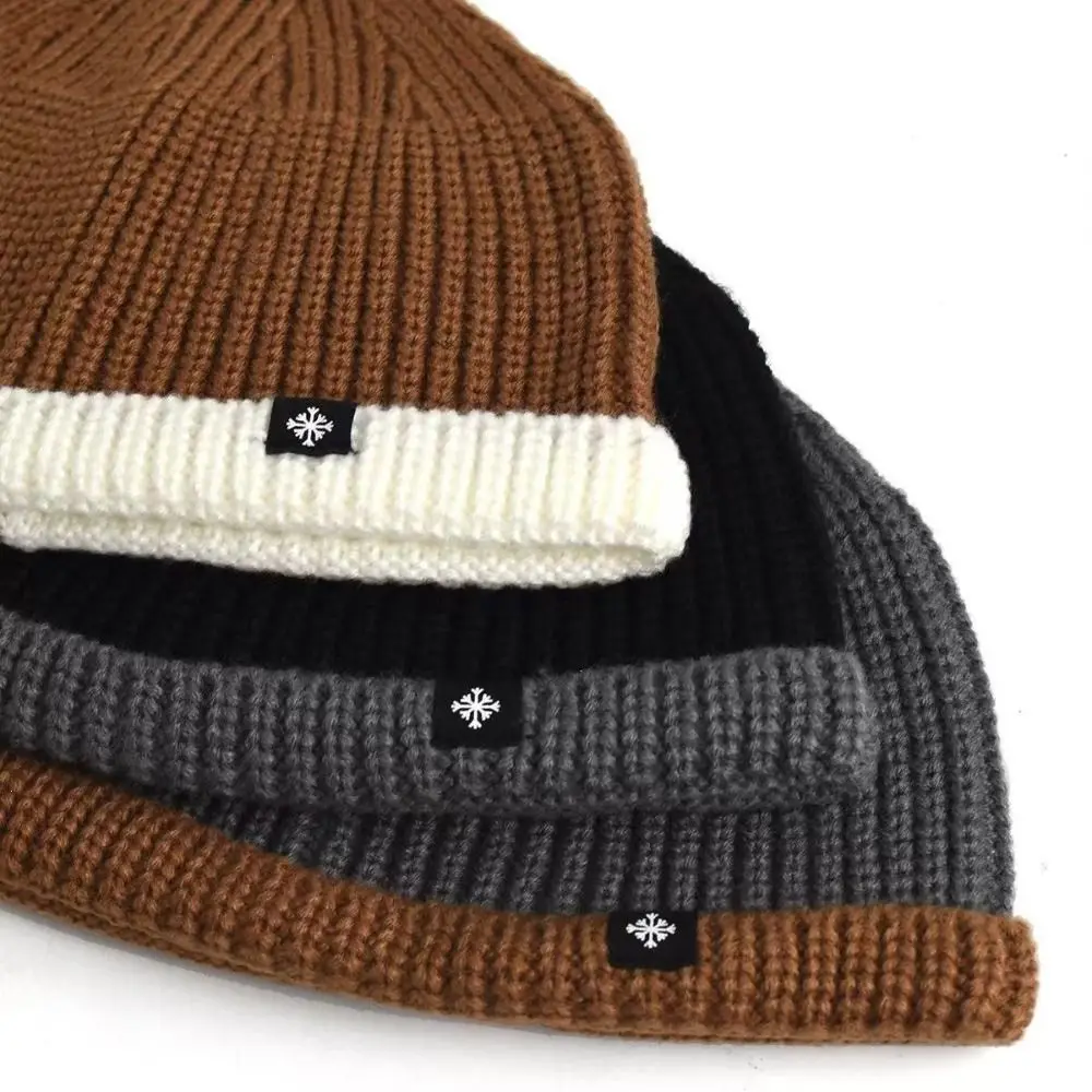 Fashion Thickened Knitted Beanie Stretchy Fit Wind Resistant Cuffed Beanie Contrast Cuff Men's Beanie Autumn Wear