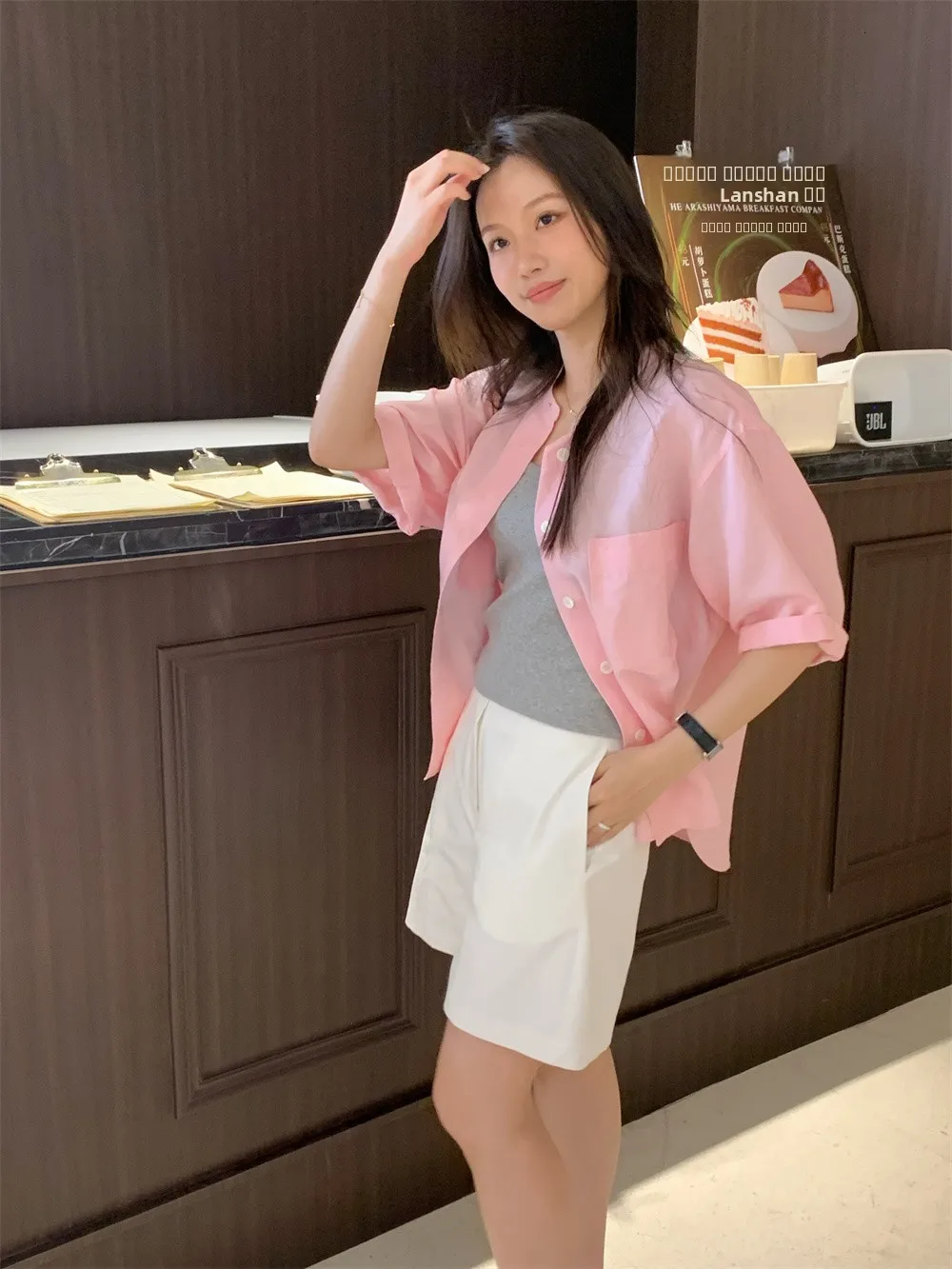 

New by SPRING Women's Loose Svel irt Pink White Linen Material Commute Sle Regular Length Summer 2023 Faion
