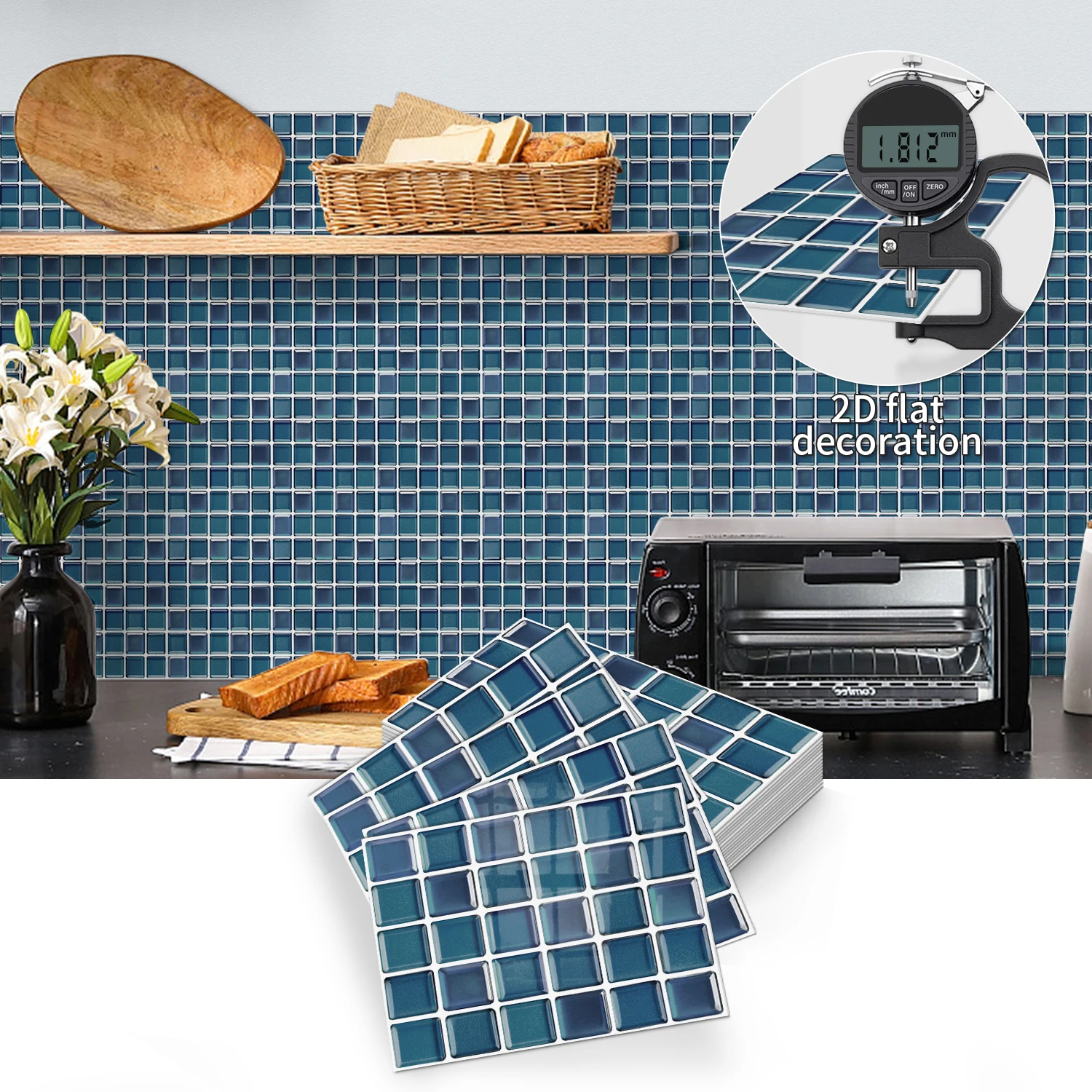 

Marble-effect mosaic checkered self-adhesive wall decal; waterproof; perfect for kitchens, living rooms, and bathrooms.