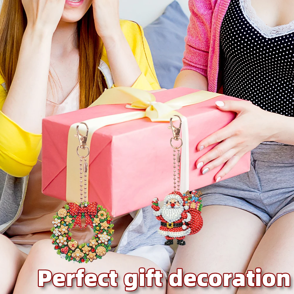 

Набор из 6 двусторонних брелоков для ключей с 2D-алмазной вышивкой, стразами и блестками для домашнего декора