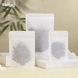 StoBag 50pcs Cotton Paper White Food Packaging Bag Sealed for Tea Coffee Beans Powder Nuts Storage Stand Up Reusable Pouches