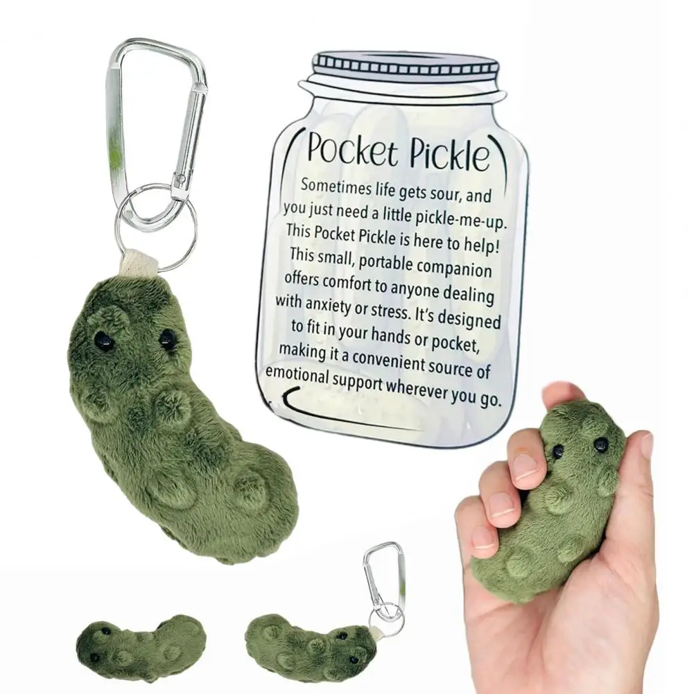 Emotional Pickled Cucumber Gift Handmade Pickle Plush Doll Keychain Pocket Comfort Toy Set for Anxiety Inspirational for Family