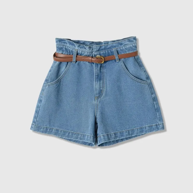 Fanan Willshela Women Fashion With Belt Denim Solid Front Zipper Mini Shorts Vintage High Waist Female Chic Lady Shorts