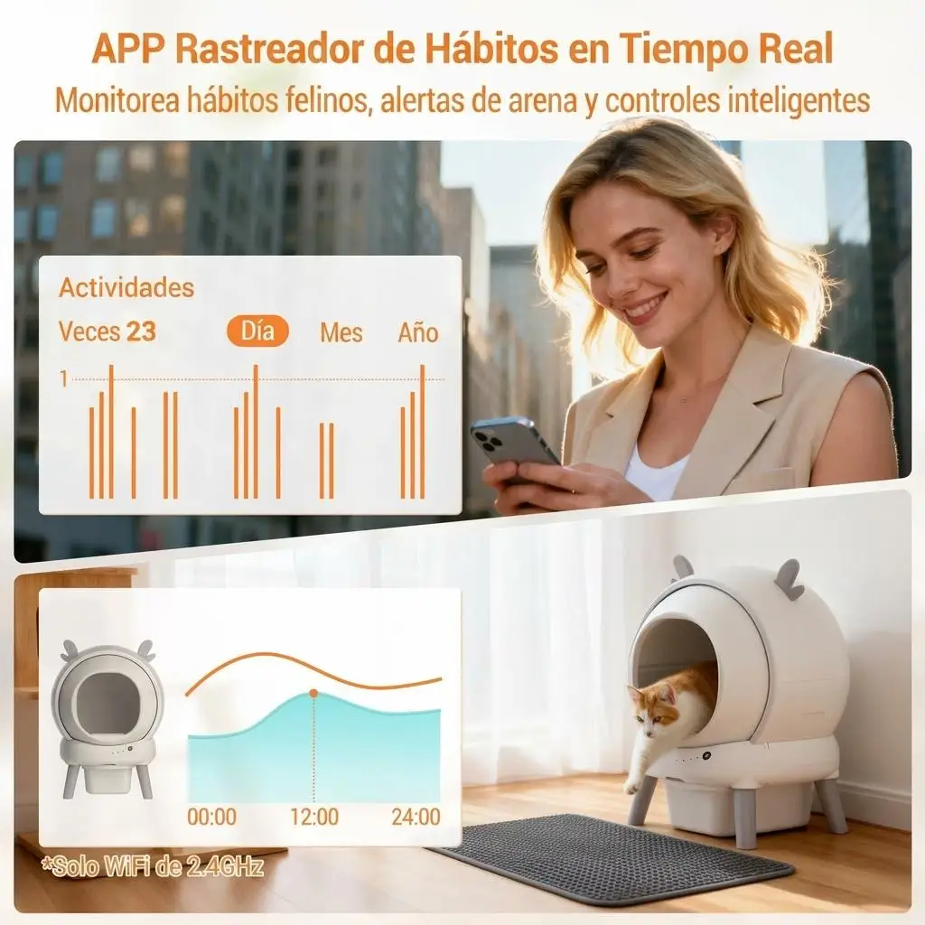 Caja de arena inteligente con autolimpieza para gatos, 65L, con aplicación, sensores de seguridad antipinzamiento, neutralización de olores y diseño a prueba de fugas, inodoro automático para varios gatos de hasta 11 kg, incluye bolsas de basura.