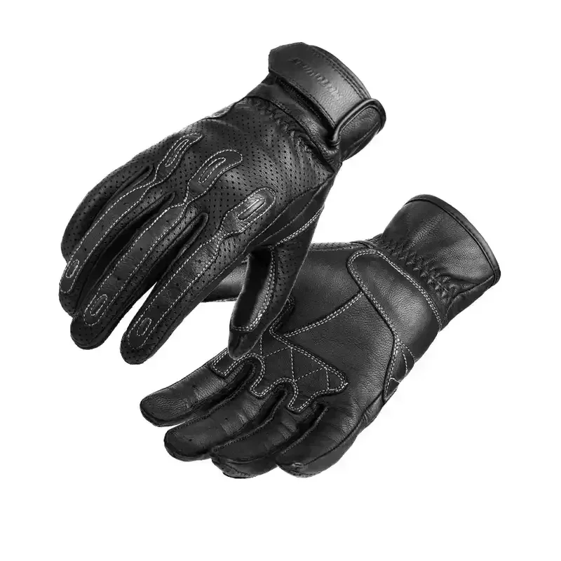 

Motorcycle Gloves Retro Leather Men's Summer Breathable Women's Motocross Gloves Yellow Black Biker Gloves Perforated