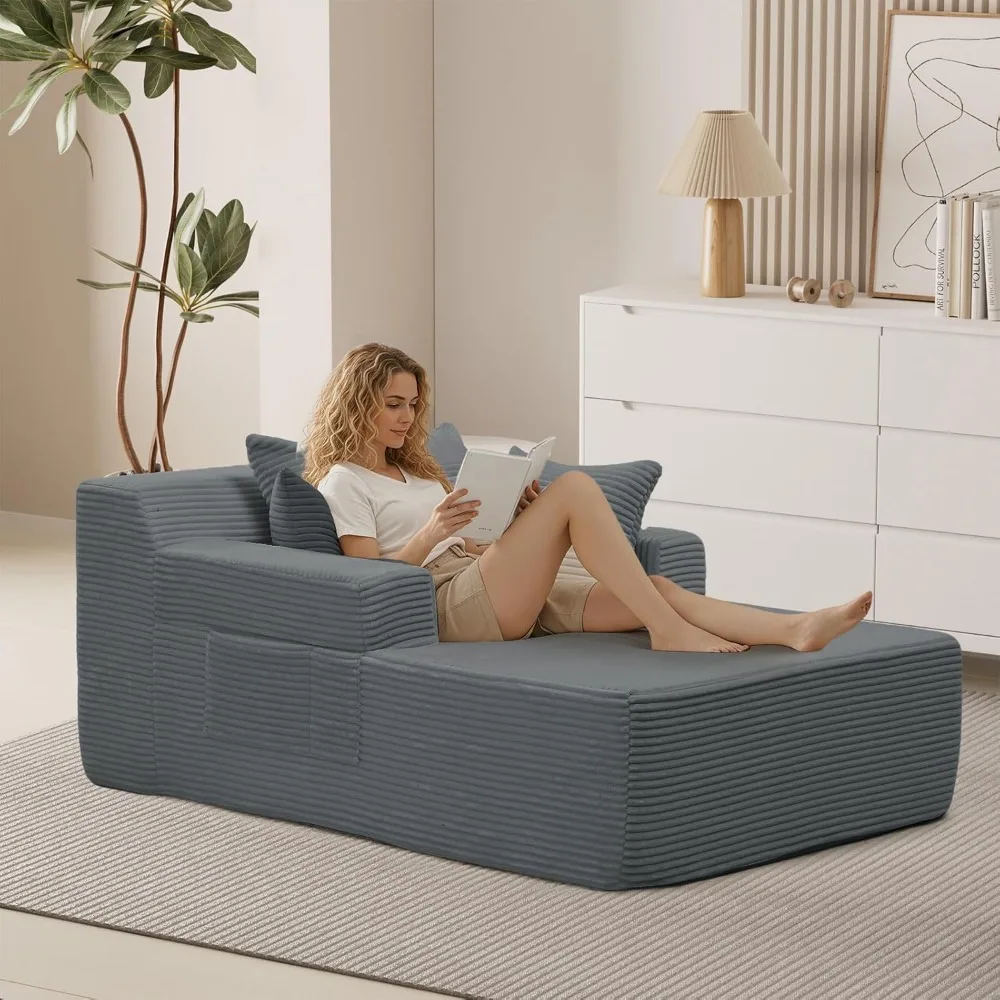 كرسي استرخاء داخلي، سرير أريكة منجد سروال قصير كبير الحجم مع 3 وسائد، كراسي أريكة مريحة للنوم، نائمة سحابية #1