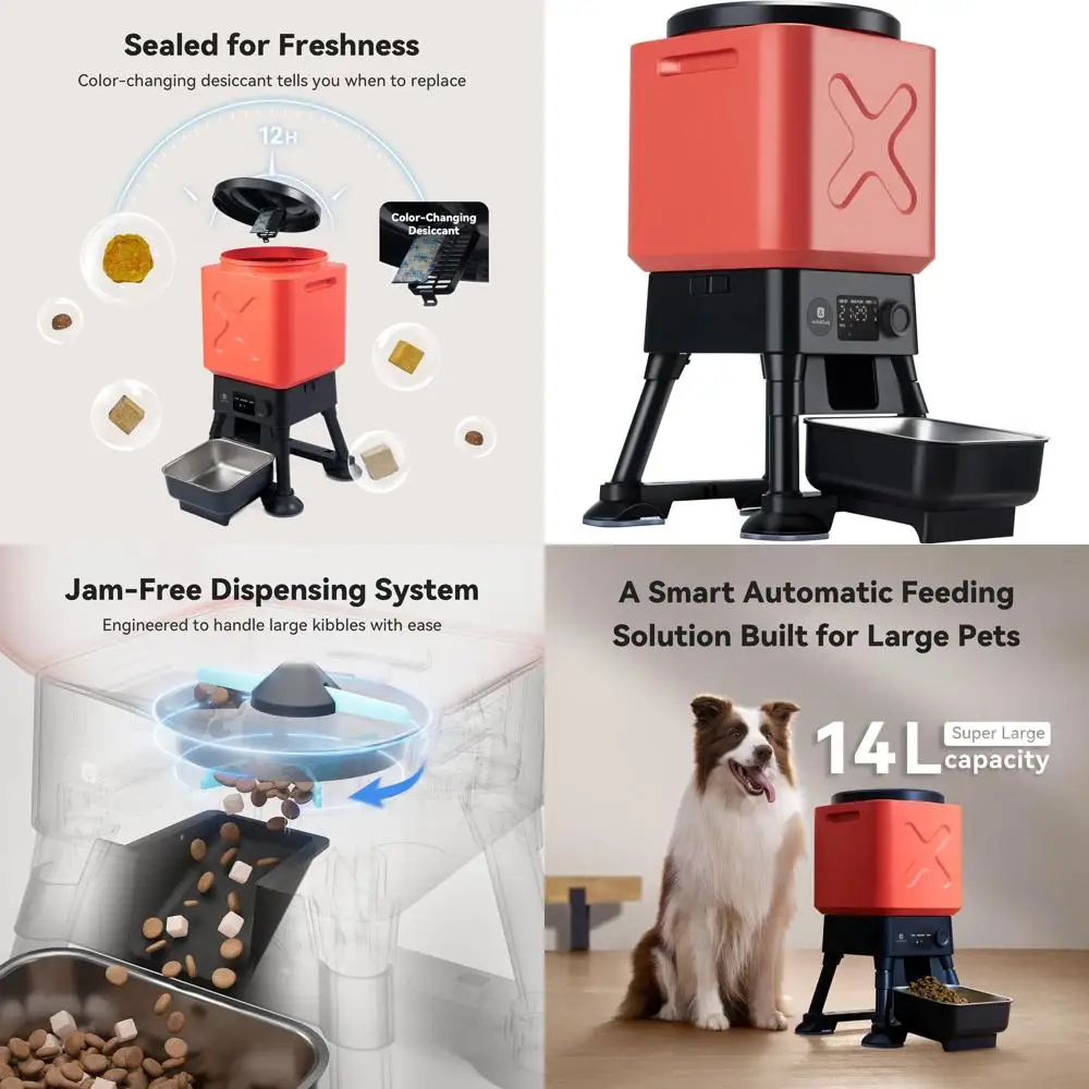 

Large Breed Dog Feeder - XL Capacity, Anti-Clog, Automatic Food Dispenser, Dual Power, Stainless Steel Bowl
