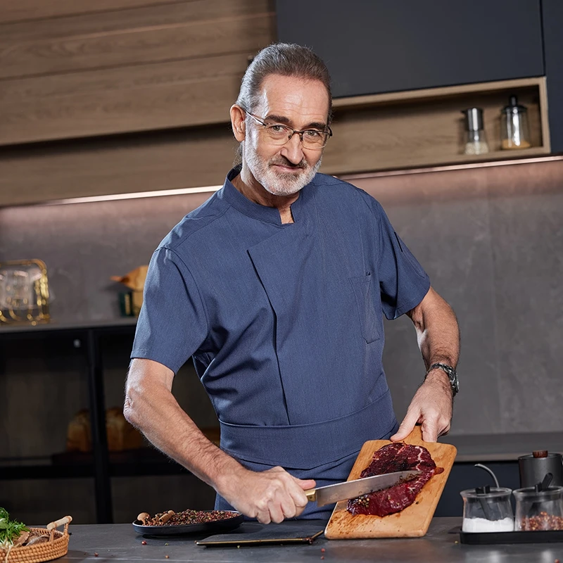 ملابس عمل طاه تقديم الطعام للرجال بأكمام قصيرة ملابس خدمة الطعام فندق مطعم مقصف الخبز المعجنات المطبخ كوك موحدة