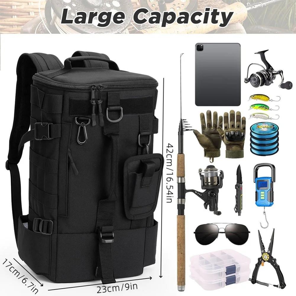

Travel and outdoor camping fishing backpack with waterproof 600D plain PVC Oxford fabric and fishing pliers pockets
