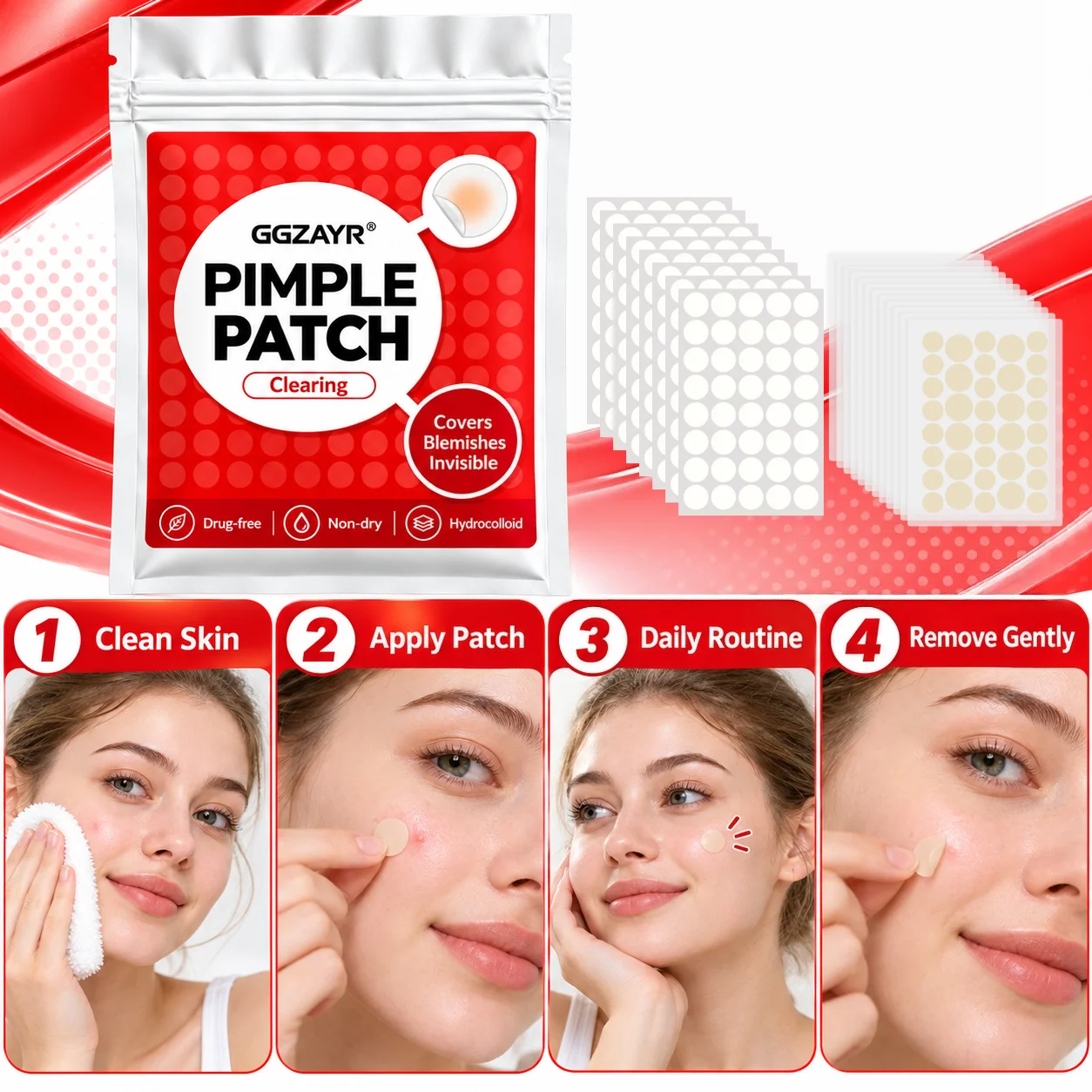 532PCS Hydrocolloid Pimple Patch Sheets Invisible Round Stickers Clear Face Care Adhesive Patch Bulk Beauty Set - view 4