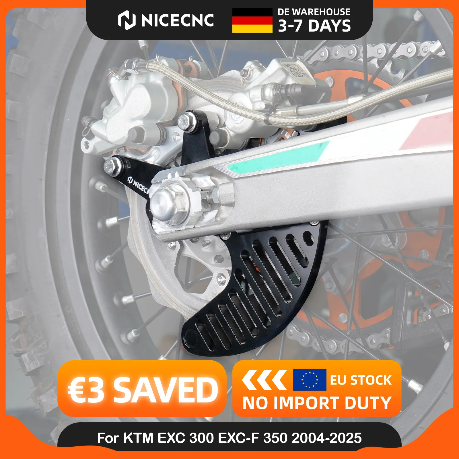 Image of NICECNC Hintere Doppelbremssattelhalterung Stunt-Bremsscheibenschutz für KTM EXC 300 EXC-F 350 2004-2025 SX 125 SXF 450 XCW XCWF, GasGas EC 300 EC 250 2021-2025, Husqvarna FE 450 2014-2025