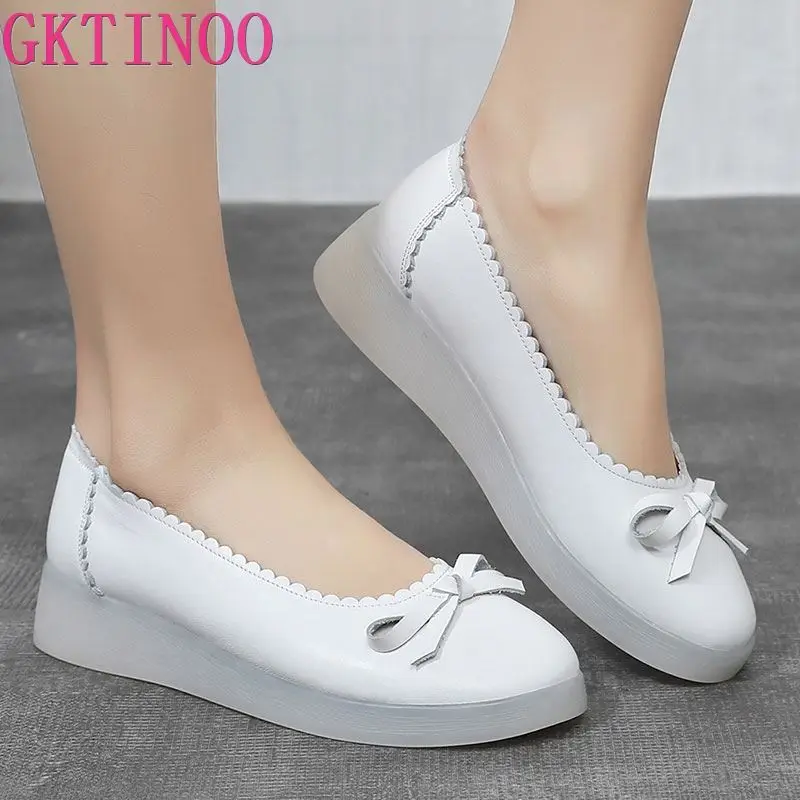 GKTINOO 2024 White Moccasins For Women Genuine Leather Flats Breathable Loafers Shoes Women\'s Soft Casual Flat Shoes