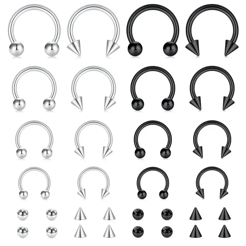 4 stks/32 stks 16G Septum Neuspiercings Rvs Hoepel Hoefijzer Piercing Sieraden Tragus Kraakbeen Oorbellen voor Vrouwen Mannen 6-12mm