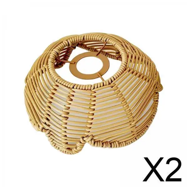 

2xRattan Lamp Shade Ornament Droplight Weaved for Teahouse Living Room Kitchen Brown