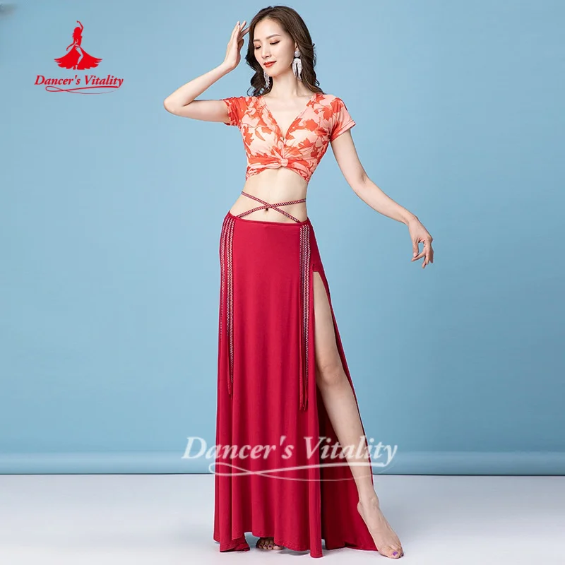 Belly Dancer Costume for Women Senior Printed Mesh Top Oriental Dance Training Clothing Beginner's Dancing Practice Clothes Tops