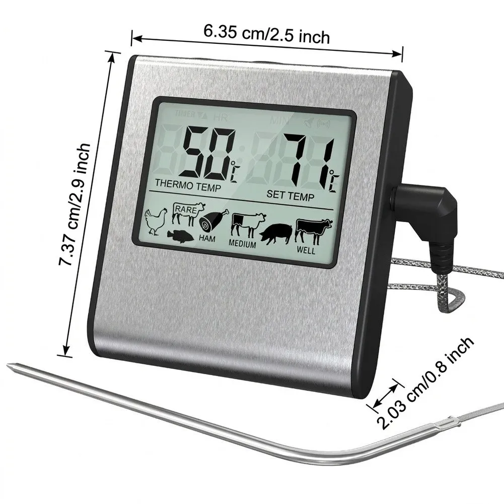 Digital Meat Thermometer With Timer And Probe Stainless Steel For BBQ Grill Oven Cooking Food Temperature Measurement Tool