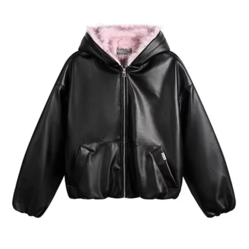 2000s Korea Fuax Fur Hooded Parkas Coats Y2k Vintage Thicken Loose Casual Chaqueta Tops Fashion Streetwear Women Jackets Abrigos