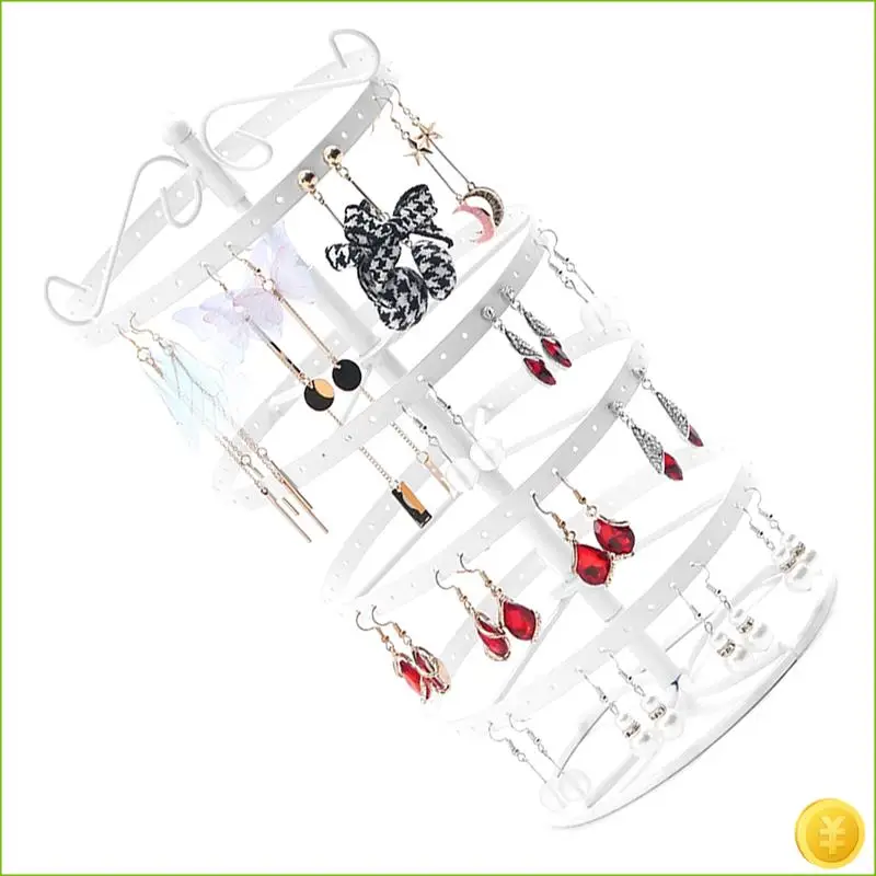 1 Piece Wrought Iron Four-Story Rotating Jewelry Rack Jewelry Rack Earring Earring Bracelet Display Rack White