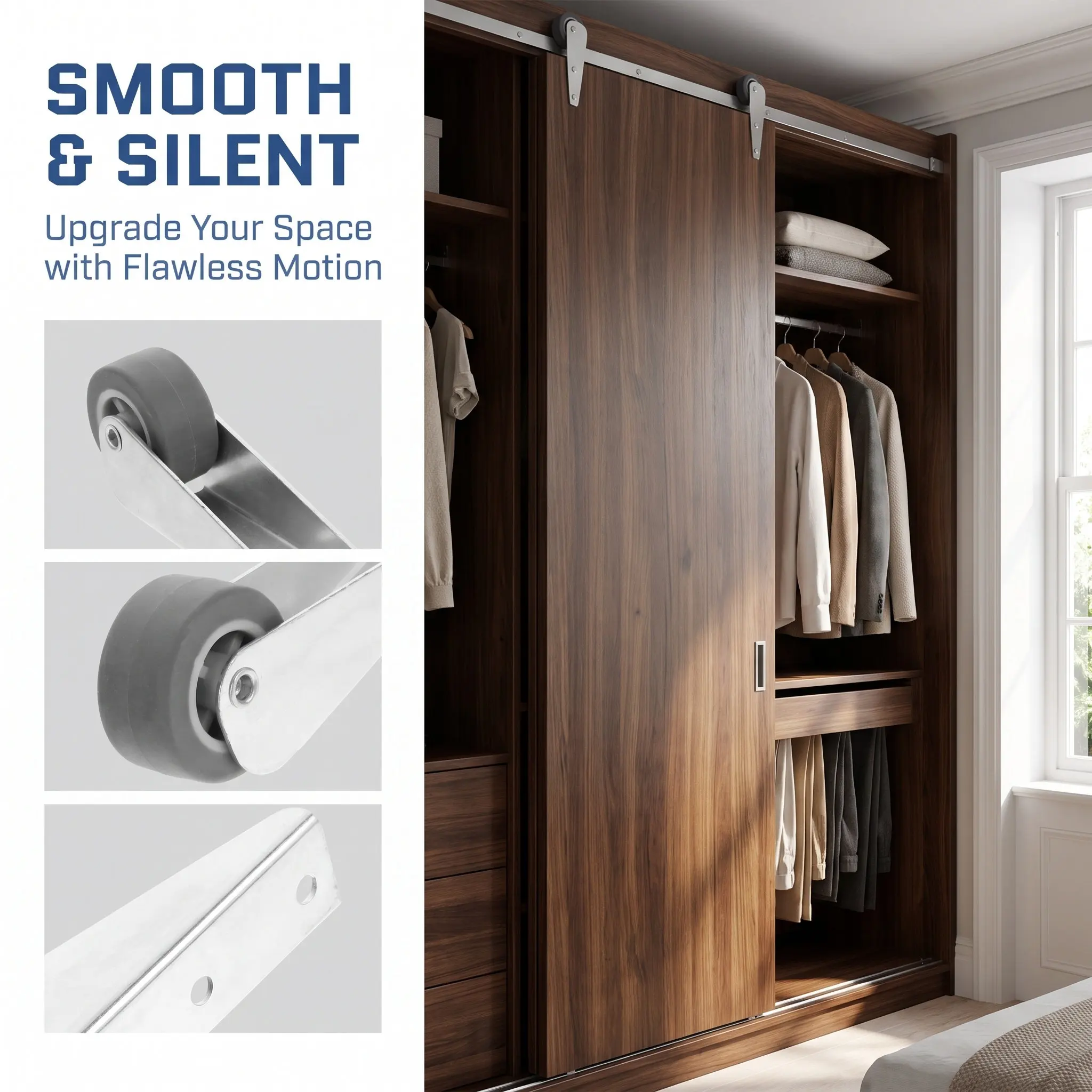 Heavy Duty Sliding Door Pulley Wood Door Roller Wheel Anti-Droop Support Smooth Mobility for Wardrobe Barn Doors Garden Gates