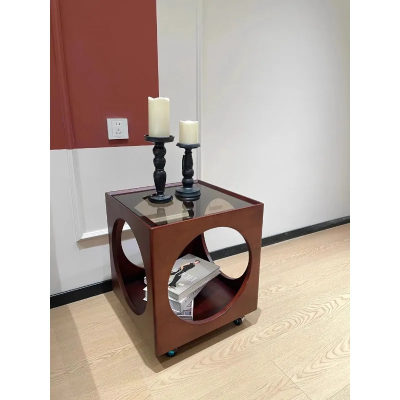 

Medieval coffee table retro solid wood sofa edge table removable coffee simple square corner bedroom bedside