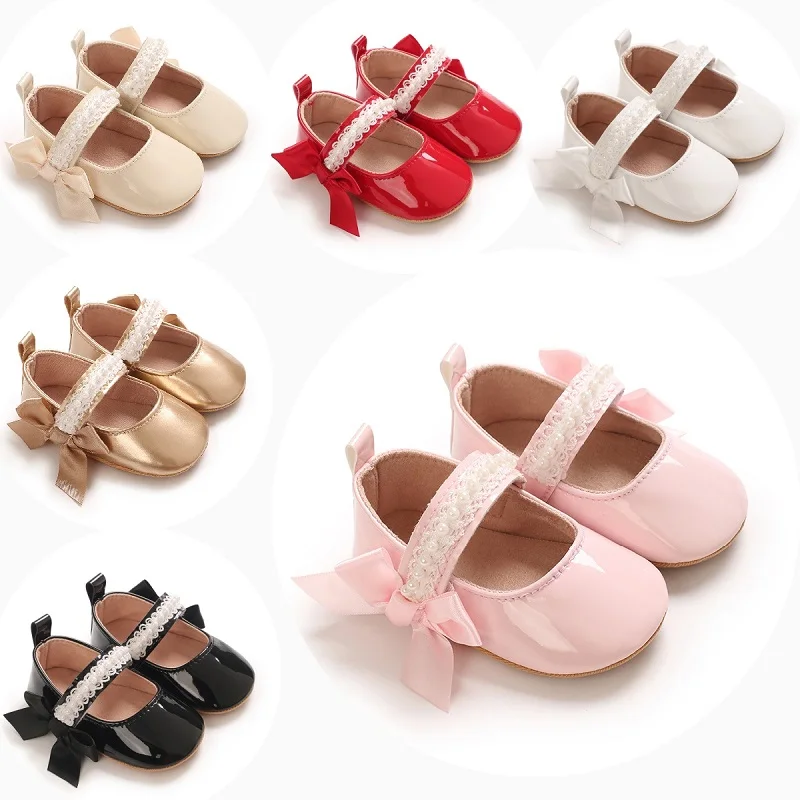 

Pearl Bow Princess Mary Jane Baby Shoes 0-18M Infant Pre-Walker Shoes Soft Sole Footwear