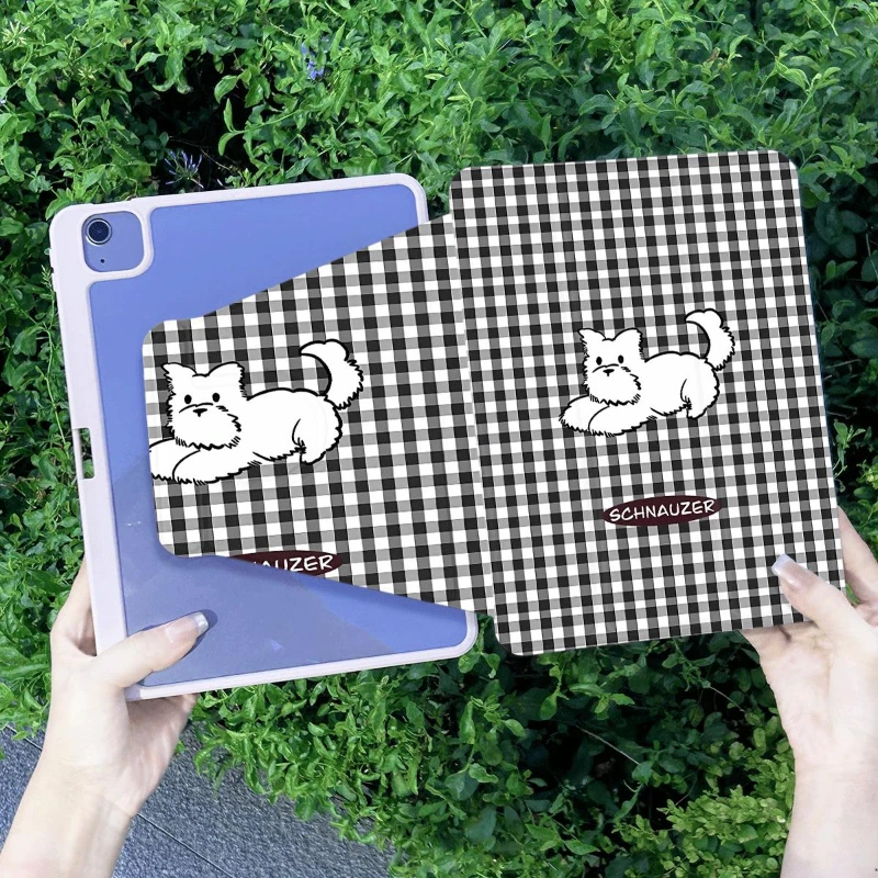 IPad Air 5 Air 4 10.9 Smart PU Case Black White Plaid Puppy for Ipad Mini 6 IPad 5th Generation 9.7 Inch 10.2 7th 8th 9th Gen