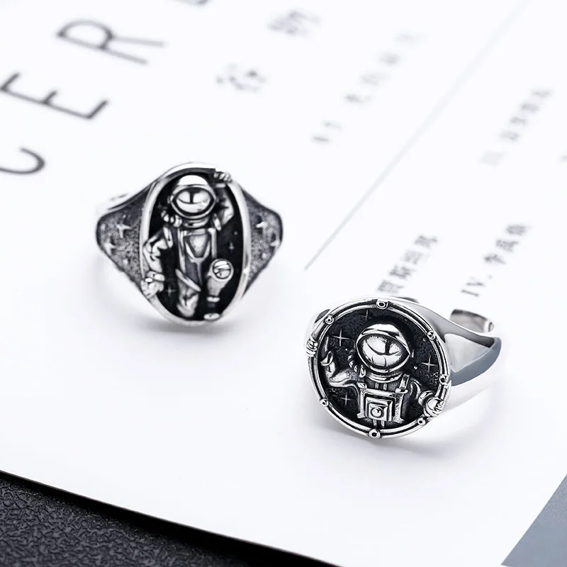 Wholesale 925 sterling silver ring for men astronaut ring live trendyy thai silver retro distressed personalized jewelry