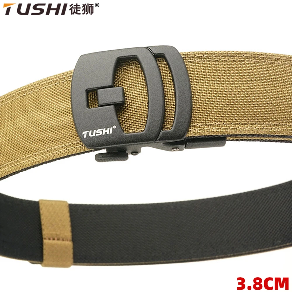 

TUSHI NEW Tactical Automatic Belt for Men Thick Nylon Police Duty Military Belt Metal Auto Buckle Casual Waistband Male IPSC