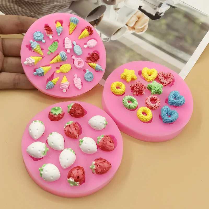 Ice cream, strawberry, heart, donut, cartoon silicone mold, fire paint, wax particles, flip sugar, chocolate baking tool