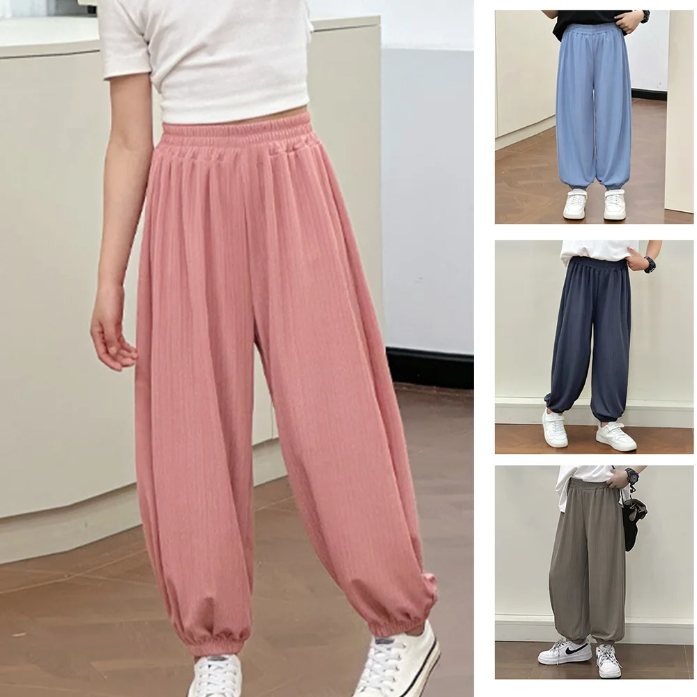 Summer Kids Mosquito Proof Pants Boys and Girls Breathable Quick Dry Ice Silk Pants Unisex Thin Sun Protection Lantern Pants
