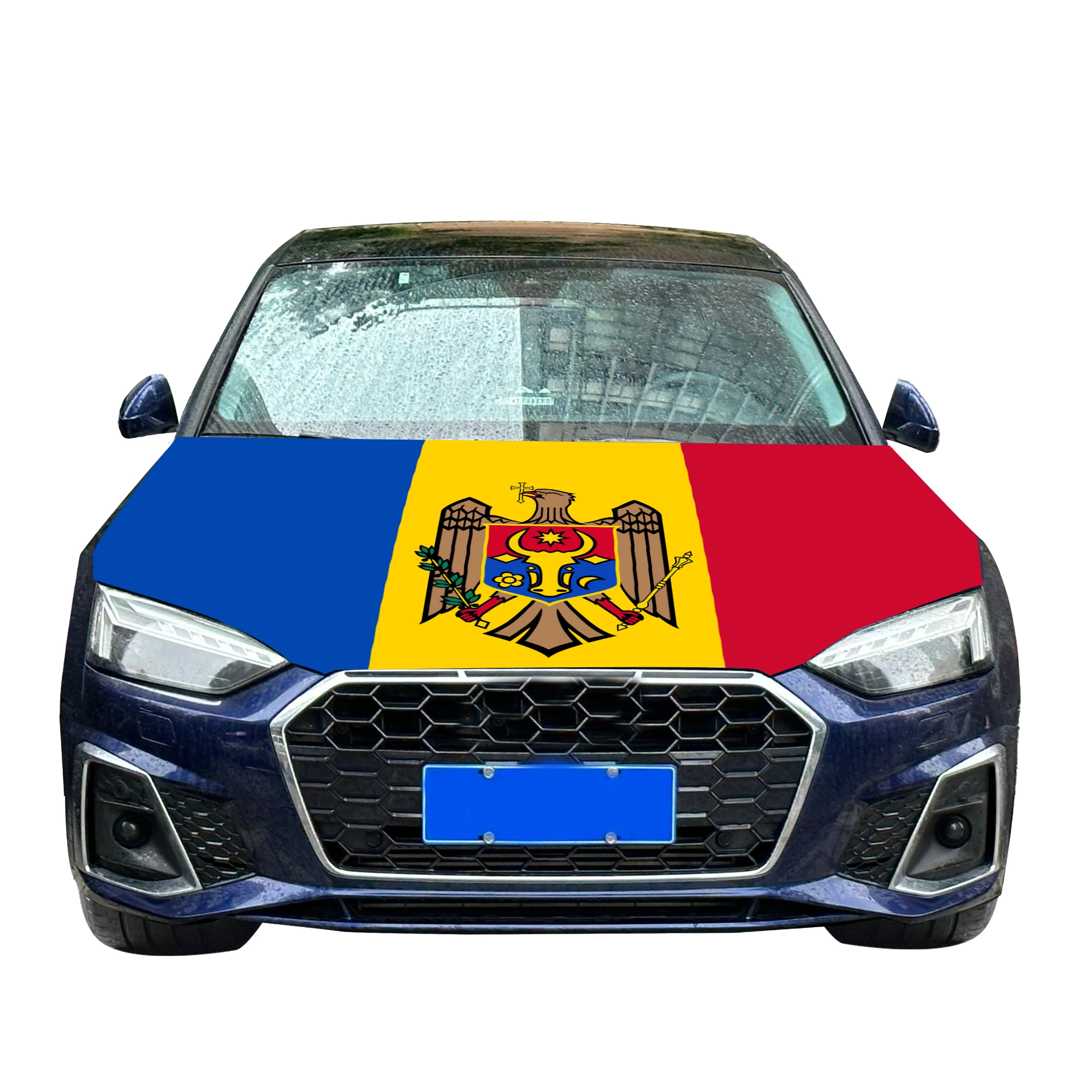 Moldova Car Hood Cover Flag  Universal Size Elastic Polyester 120x150cm for Car Decor